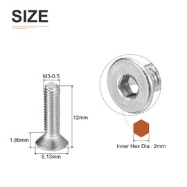 DTGN M3-0.5 x 12mm Flat Head Socket Cap Screws, 50 Pack 304 Stainless Steel Hex Socket Flat Head Screws, Full Thread, Countersunk Bolts