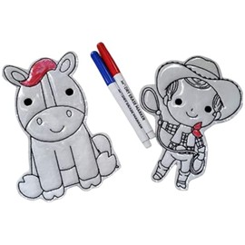 Reusable Coloring Dolls, Cowboy, Horse Erasable toy, travel toy, busy book