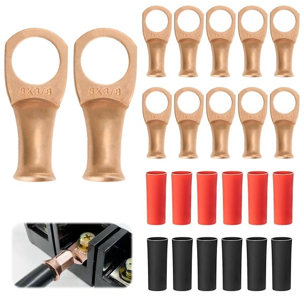 12 Pack 8 AWG x 3/8" Tinned Copper Ring Terminals