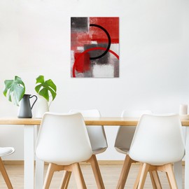 LB Red Geometric Wall Art for Bathroom Modern Black and White Minimalist Canvas Wall Art Wall Paintings Home Decor Gray Wall Pictures for Living Room Bedroom Office Ready To Hang,12x16 Inch