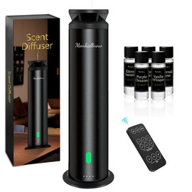 Monhallnow Waterless Scent Diffuser Starter Kit – 1000 Sq Ft Coverage, Suitable for Home & Hotel Series Diffuser, Includes 5 Scent Oils, Remote Control, Large Room Essential Oil Diffuser, Ultra Black