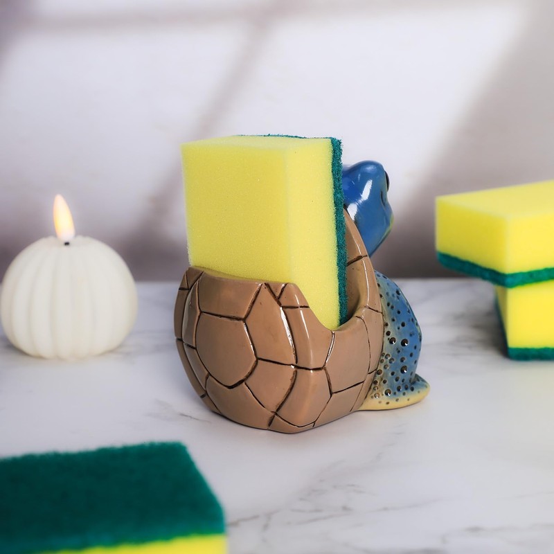 Resin Sea Turtle Sponge Holder for Kitchen Sink, Compact Sink
