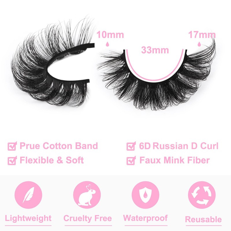 Mink Lashes Fluffy 6D False Eyelashes 17mm Wispy Cat Eye