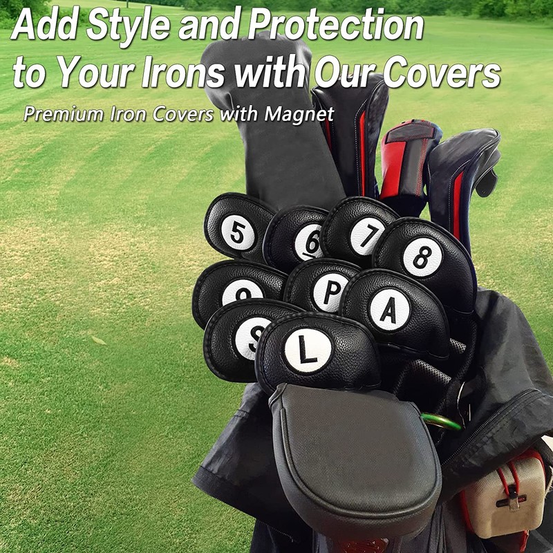 Golf Club Head Covers for Irons Magnetic Closure Leather Both