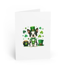 DistinctInk Greeting Card/Note Card - Boston Terrier St. Patrick's Day - PACK of 25