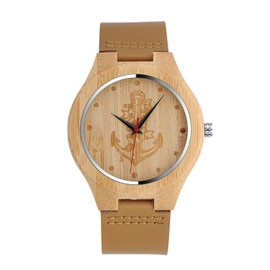 Unendlich U Men's Women's Unisex Bamboo Anchor Wooden Watch Analogue Quartz Movement Watch with Leather Strap for Women Men Father Husband Gifts, anchor, Strap.