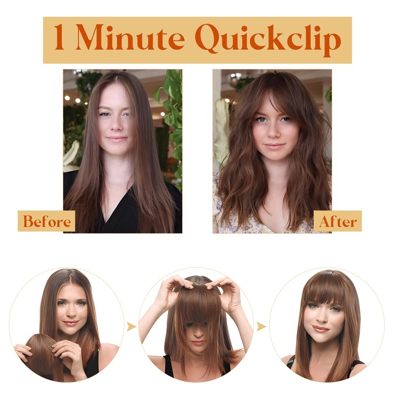 Elailite Fringe Hairpiece, Real Hair, Clip-In Fringe, One-Piece Extensions, Natural