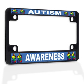 Fastasticdeals Metal Insert Bike License Plate Frame Autism Awareness A Weatherproof Motorcycle Accessories Black 4 Holes Solid Insert