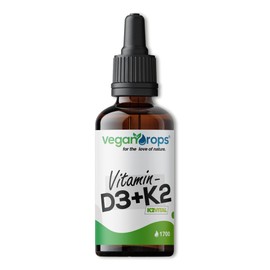 Vegan Drops - Vitamin D3 & K2 Drops - 25mcg Vitamin D (1000 IU) & 20mcg Vitamin K2 per Daily Dose - 1700 Drops, 50 ml per Bottle - Vegan, Alcohol Free & in Germany