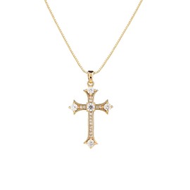 Jovialpixie Dainty Gold Cross Pendant Necklace for Women - 14K Plated with Sparkling CZ Gems, Adjustable Chain, Ideal Gift for Her (Christmas/Baptism)