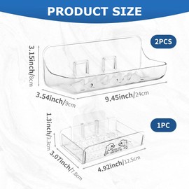 iayokocc 3pcs Clear Shower Shelves, Acrylic Wall Mount Organizer, No Drilling Clear With Soap Dish Bathroom Shelf Shower Set, Wall Mount Shower Caddy for Bathroom, Kitchen, Living Room