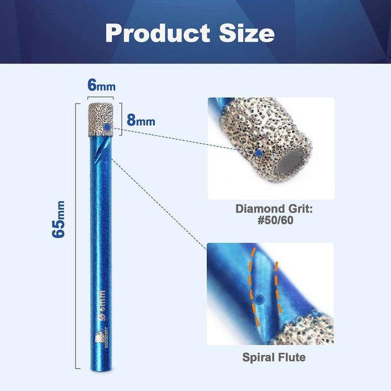 Dry Diamond Drill Bit Set,BRSCHNITT 10pcs/Pack 1/4 Inch (6mm) Diamond