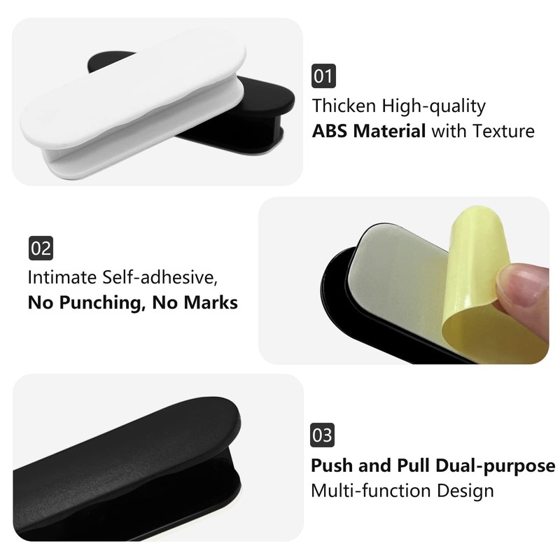ShanBye 4 PCS Stick On Handles, Modern White ABS Plastic,