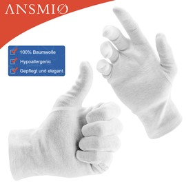 ANSMIO 3 Pairs of Cotton Gloves, 100% Cotton, Jersey Gloves, Soft Protective Gloves, White (Size S or 23 cm)