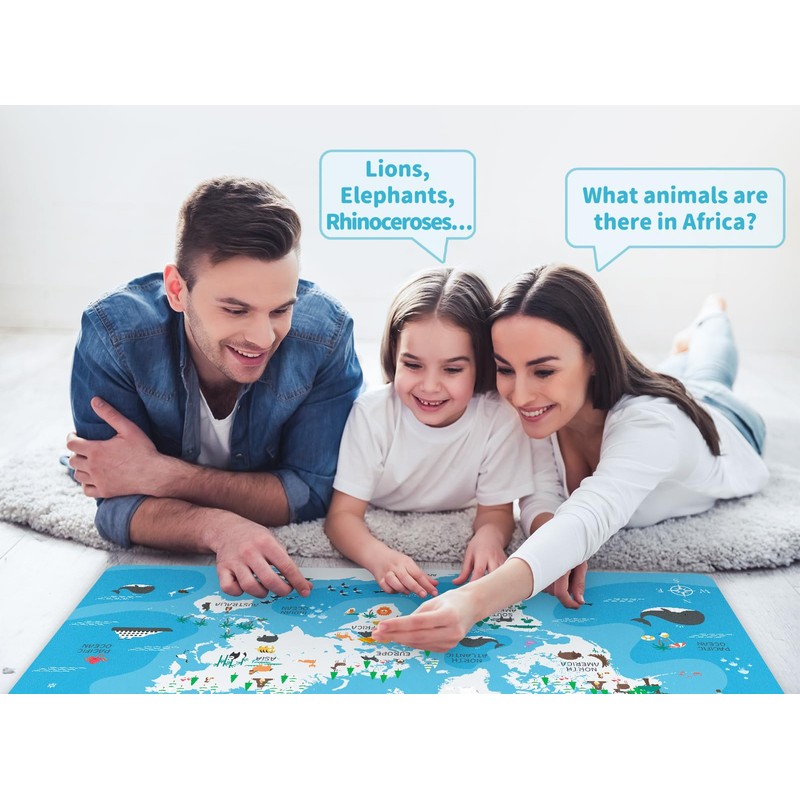 Carethos Kids World Map Desk Mat, Educational PU Leather Table