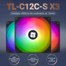 Thermalright TL-C12C-S CPU Fan 120mm ARGB Case Cooler Fan, 4pin PWM silencioso ventilador de ordenador con rodamiento S-FDB incluido, hasta 1500RPM ventilador（3 cantidades)