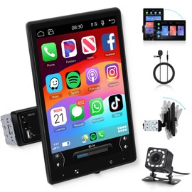 Single Din RadioWireless Carplay Car Stereo Android Auto-10.4 Inch Single Din Touchscreen Radio with Bluetooth Mirror Link Backup Camera/USB/AUX Input/EQ/FM/SW/DSP/Voice Control Manual Screen METEESER