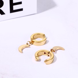 Rofusn Black Clip On Moon Dangle Hinged Earrings Hoop, Stainless Steel Non-Piercing Punk Earrings Jewelry-3pairs