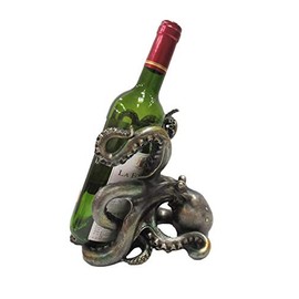 Pacific Giftware Rustic Silver Octopus Wine Holder 7.5 Inch Tall Tabletop Bar Counter Decorative Sculpture