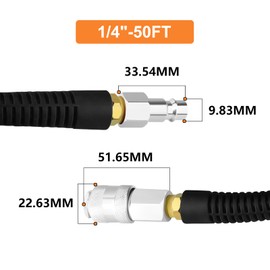 GASHER 1/4" x 7.5m Reinforced Polyurethane Air Hose, Maximum Working Pressure 1MPA,Composed of Brass and Blue PU Hose, Easy to Install