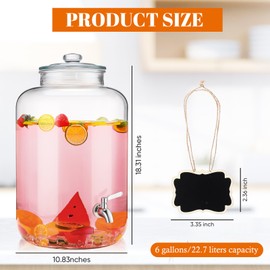 Baderke 6 Gallon Glass Drink Dispenser for Parties Beverage Dispensers with18/8 Stainless Steel Leakproof Spigot Hanging Chalkboard Signs Pen for Party Wedding (Classic Style)