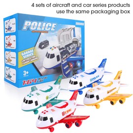 SHANNA Aeroplane Playset, Inertial Wheel Aeroplane with Vehicles, Educational Toy Set, 1 Large Plane, 4 Alloy Cars for Toddlers Over 3 Years (Sanitary Vehicle Green)