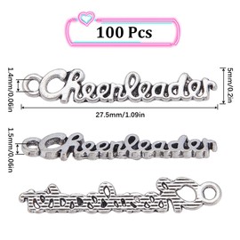 SUNNYCLUE 1 Box of 100 Cheer Charms Silver Cheerleader Charm Bulk Antique School Sports Spirit Pendant Cheerleading Word Charms for Jewellery Making Charms Earrings Key Chain Gifts Verse