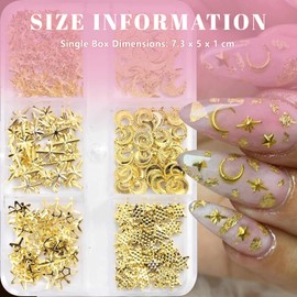 Auiremrti Gold Nail Charms, 2 Boxes Gold Star Ocean Nail Gem Charms, Mini Metal Star Moon Shell Starfish Summer Charms for Acrylic Nail Art, DIY Accessories