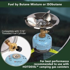 Hotdevil Portable Camping Stove Burner With Fuel Can Canister Stand equivalent to Bottletop Propane Camping Stove Single Burner Backpack Stove with Adjustable Stand (Gas Canister Not Included)