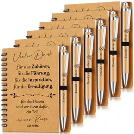 Sinmoe Set of 6 Thank You Gift for Colleagues Teachers Inspirational Employees Spiral Notepad Ballpoint Pen Made of Wood Lined Notebook Farewell Gift (Thank You)