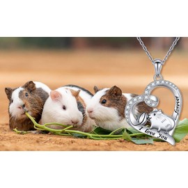 DAOCHONG 925 Sterling Silver Cute Animal Guinea Pig Pet Hamster in Heart Pendant Necklace for Women Teen Girls Birthday Gift,18 inch