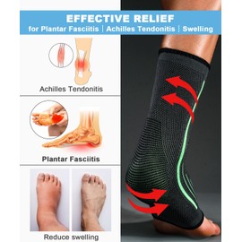 Kuzimua 2 Pack Ankle Support Brace for Plantar Fasciitis, Sprained Ankle, Achilles Tendonitis, Ligament Damage, Sports, Foot Support Socks for Men and Women (2x Green, XL)