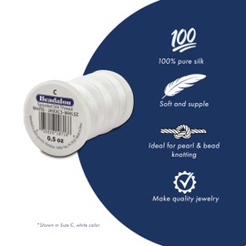 Beadalon Silk Thread, Size B /.008 in, White, 0.5 oz, 1170 ft
