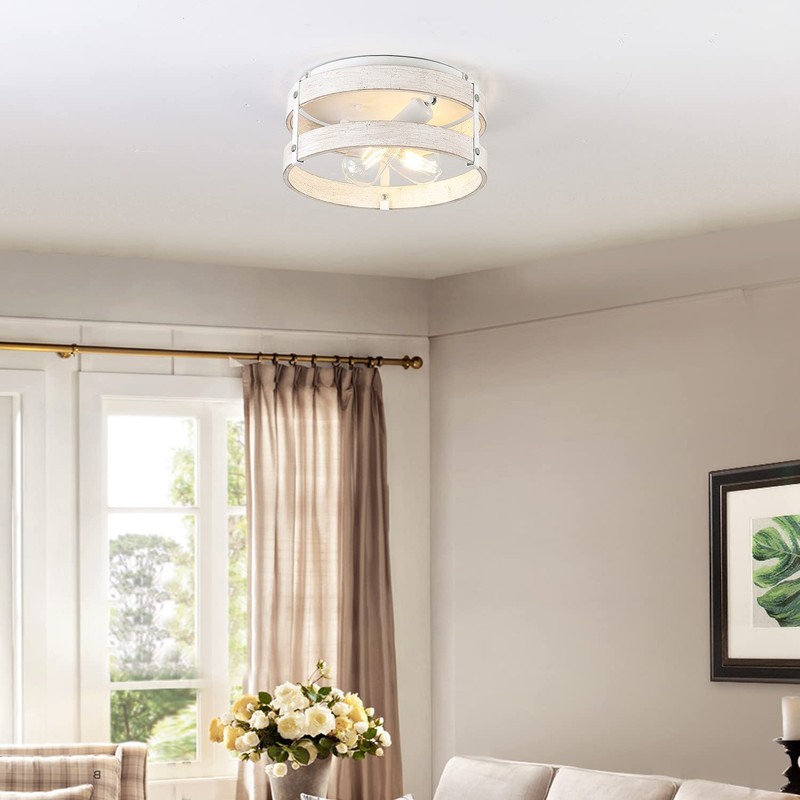 Modern Farmhouse ?Antique White Distressed Flush Mount Light Fixture 2-Light