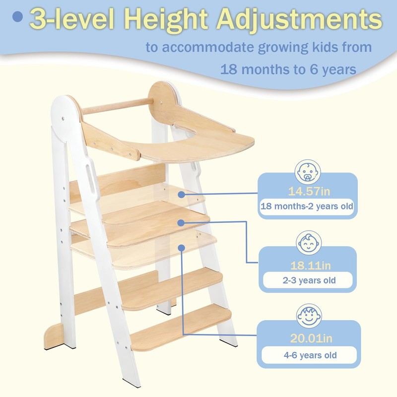 Toddler Tower, Toddler Kitchen Stool Helper with 3 Height Adjustable