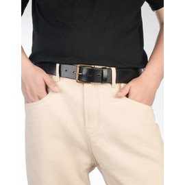 TYWestyles No Buckle Full Grain Leather Belt Men Women Fits With 1.5 Inch Buckle, Black, M（Fit Waist 31-33)