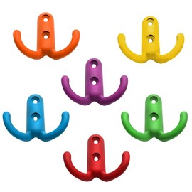 Dtoterul Colourful Wall Hooks, Pack of 6 Coat Hooks, Double Wall Hooks, Coat Hooks, Key Hooks, Hat Hooks, Colourful Wall Double Hooks, Wall Metal Hat Hooks for Coat Hooks, Bathroom, Kitchen, Office