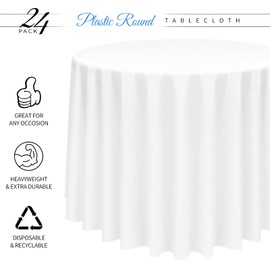 YMHPRIDE 24 Pack White Round Tablecloths,96 Inch White Plastic Disposable Table Cloth,White Plastic Table Cloths for Parties, Picnic, Birthday, Wedding, Outdoor