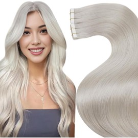 LaaVoo Tape in Hair Extensions Human Hair Blonde Hair Extensions Remy Real Hair Extensions White Blonde Tape in Hair Extensions Invisible Tape in Hair Extensions Human Hair 14 Inch 20 Pieces/40g #60