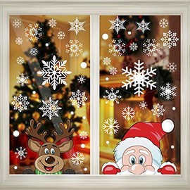 CCINEE Christmas Window Clings, Xmas Window Sticker Snowflakes Santa Claus Reindeer Decals for Holiday Decoration,208PCS