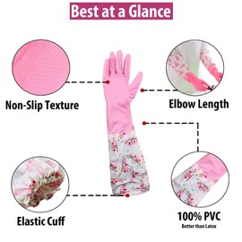 Eopzo Reusable Rubber Latex PVC Long Sleeves Hand Gloves for Kitchen Dishwashing, Cleaning, Gardening, Laundry, and Lab Work | Safety Gloves for Household and Sanitation | 1 Pair, Pink