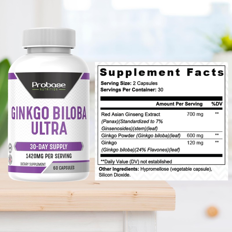 Probase Nutrition Ginkgo Biloba Ultra 60 Capsules 30-Day Supply