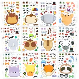 JOYIN - 36 pegatinas de 9 x 6 pulgadas para hacer una cara para niños, haz tus propias pegatinas de animales de safari, recuerdos de fiesta de la selva, manualidades para niños, rellenos para bolsas