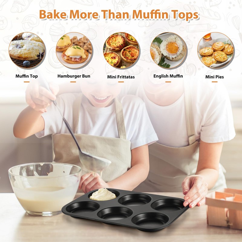 E-far Muffin Top Pan Set of 2, Nonstick 6-Cavity Shallow