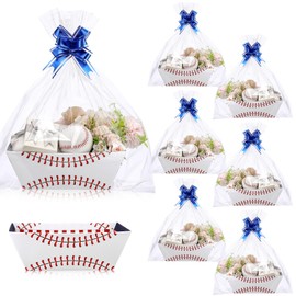 Kolldenn 6 Set Baseball Gift for Gifts Empty Baseball Senior Night Basket with Handles with Bags Ribbons Sport Party Favors Storage Empty Box for Sport Party Favor