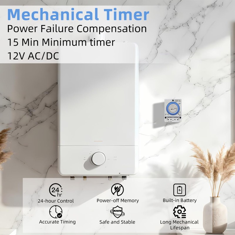TEHAUX Precise Mechanical Timer, Adjustable Mechanical Time Control Switch, 12V