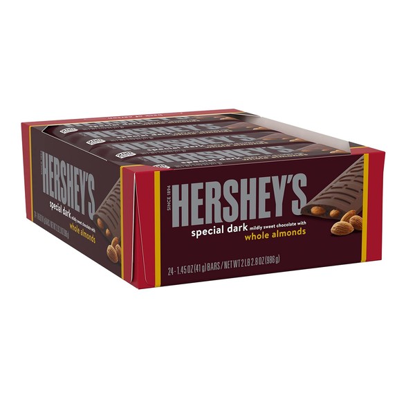 HERSHEY'S SPECIAL DARK Mildly Sweet Dark Chocolate with whole almond Candy, Individually Wrapped, 1.45 Ounce (Pack of 24)