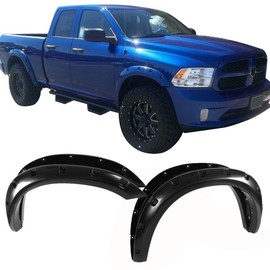 Fender Flares Compatible With 2009-2017 Dodge Ram 1500, Pocket Style ABS Front Rear Right Left Wheel Cover Protector Vent Black Smooth 4PC by IKON MOTORSPORTS, 2010 2011 2012 2013 2014 2015 2016