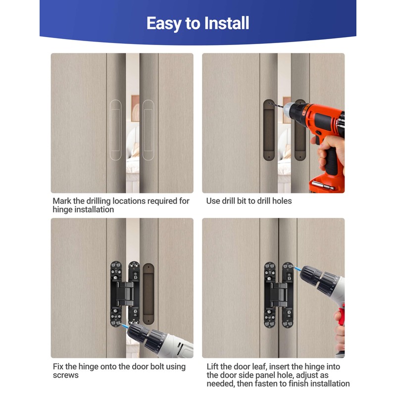 Polar Tangro 6 Inch Invisible Door Hinges (2 Pack), 3D