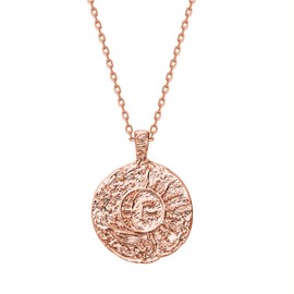 PAVOI 14K Gold Plated Engraved Coin Pendant Necklaces for Women | Byzantine Coin Pendants | Bohemian Necklace, Rose Gold, moon